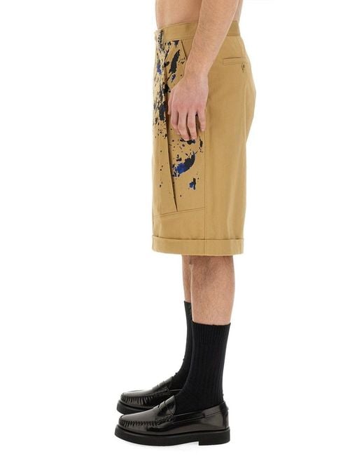 Moschino Natural Bermuda Cargo Shorts With Unique Splatter Print Design for men