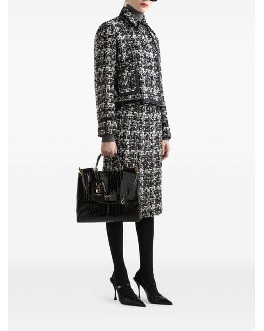 Dolce & Gabbana Tweed Geruite Midi-Rok in het Gray