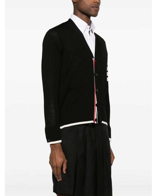 Thom Browne Black Virgin Wool Cardigan For