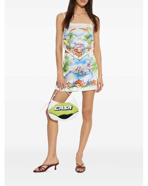Casablanca White Better Days Graphic Print Silk Mini Skirt