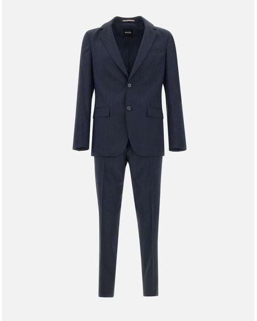 Blue Wool Pinstripe Suit Boss pour homme
