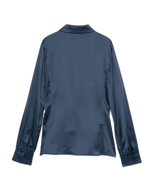 Emporio Armani Blue Wrap Front Collared Shirt With Buttoned Cuffs