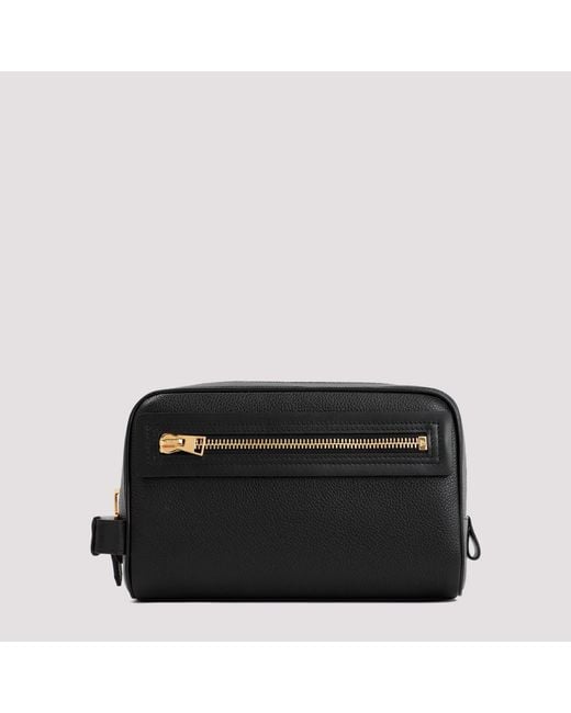 Tom Ford Black Leather Single Zip Toiletry Case for men