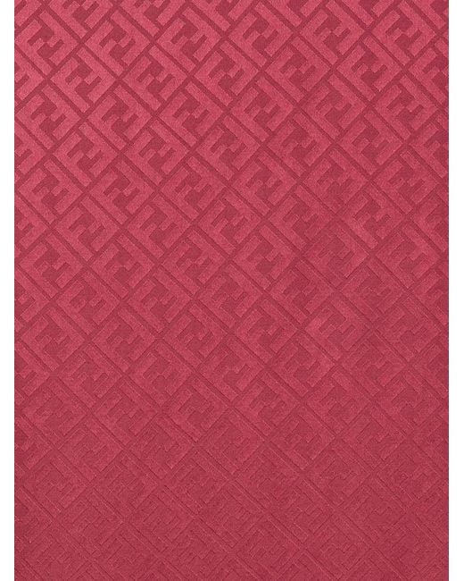 Fendi Red Ff Motif Jacquard Scarf