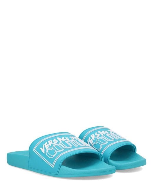 Versace Jeans Couture Blue Azure Elastane Pvc Flat