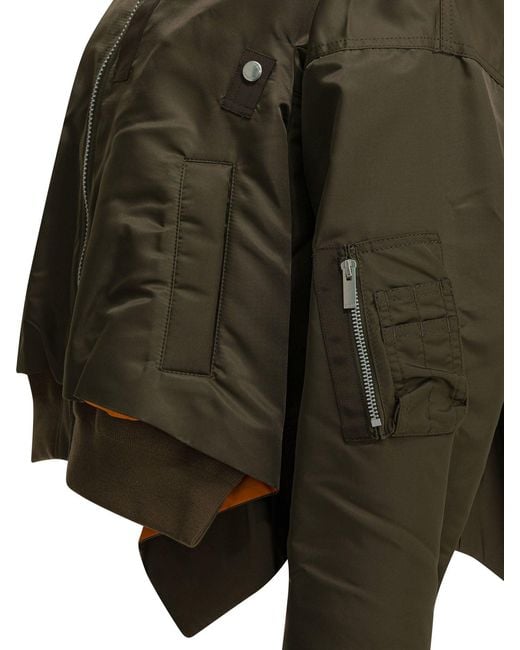 Sacai Green Nylon Zippered Bomber Jacket