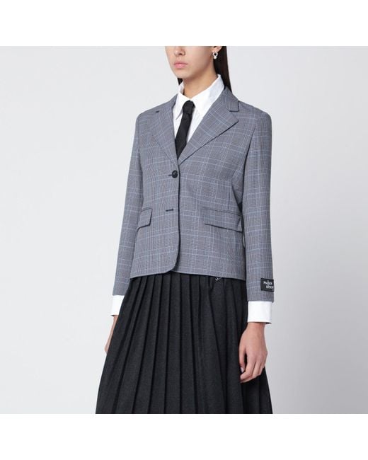 Maison Kitsuné Blue Checked Single Breasted Blazer