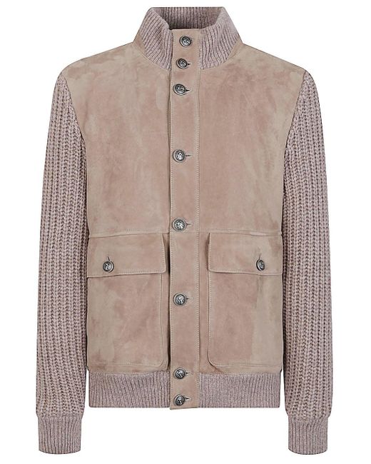 Brunello Cucinelli Brown Shearling Bomber Jacket for men