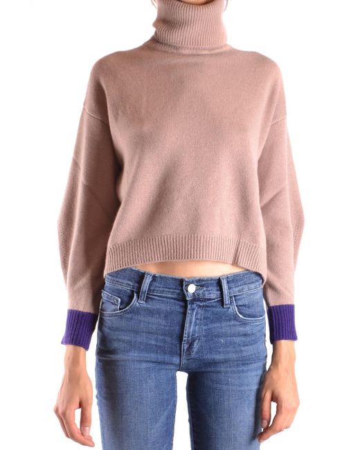 Pinko Blue Cropped Cashmere Sweater With High Turtleneck