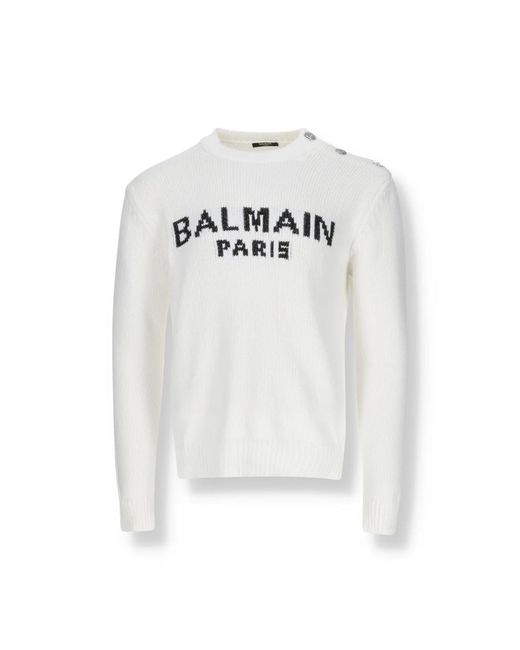Balmain Cotton Logo Sweater in het White voor heren