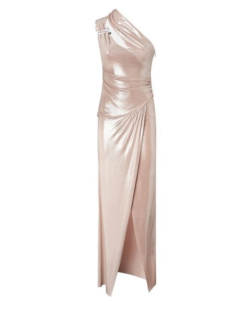 Pinko Natural One-Shoulder Draped Dress With Side Slit