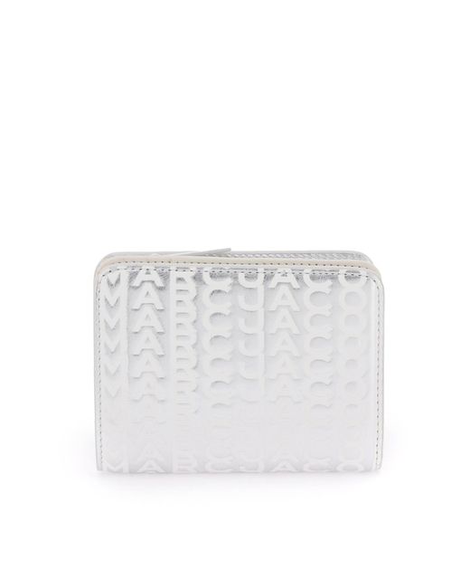 Marc Jacobs De Monogram Metallic Mini Compact Wallet in het White