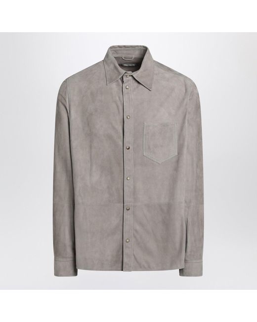 Brunello Cucinelli Gray Khaki Leather Shirt
