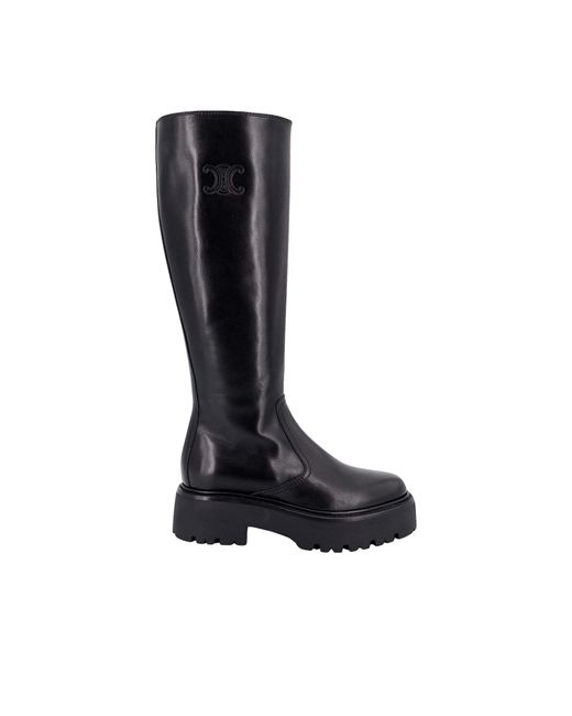 Céline Black Leder -Stiefel mit Reißverschluss