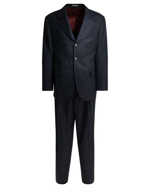 Brunello Cucinelli Black Formal Pinstripe Suit for men