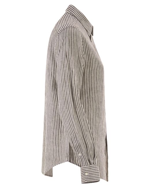 Polo Ralph Lauren Gray Classic-Fit Striped Linen Shirt