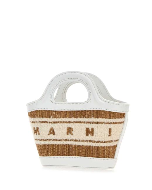 Marni White Two-Tone Raffia And Leather Micro Tropicalia Summer Handbag