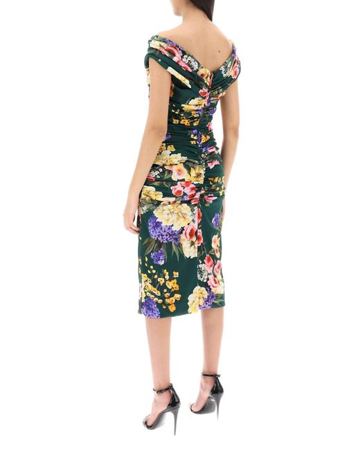 Dolce & Gabbana Rose Garden Draped Midi -jurk in het Multicolor