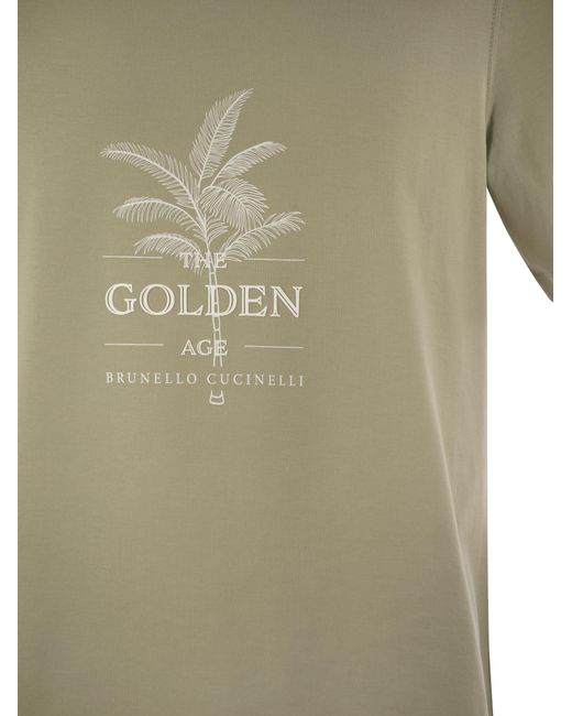 Brunello Cucinelli Green Cotton Jersey T Shirt With Print