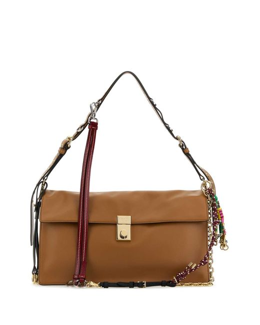 Prada Brown Camel Leather Large Soft Sound Shoulder Bag