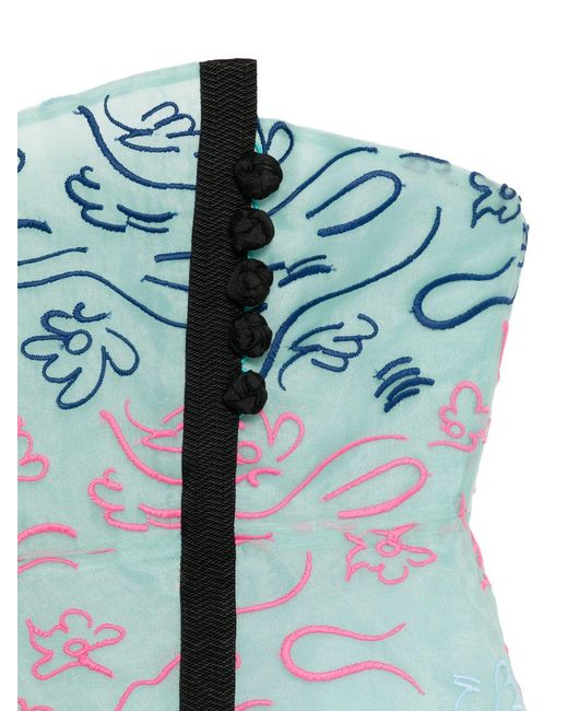 Emporio Armani Blue Embroidered Strapless Top