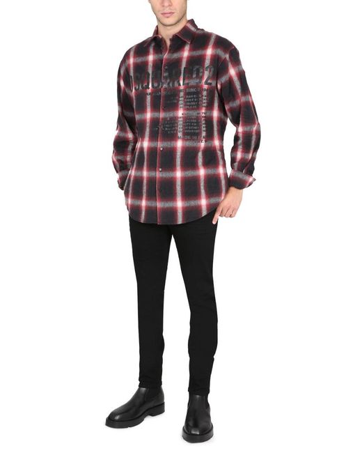 DSquared² Red Drop Shoulder Flannel Shirt for men