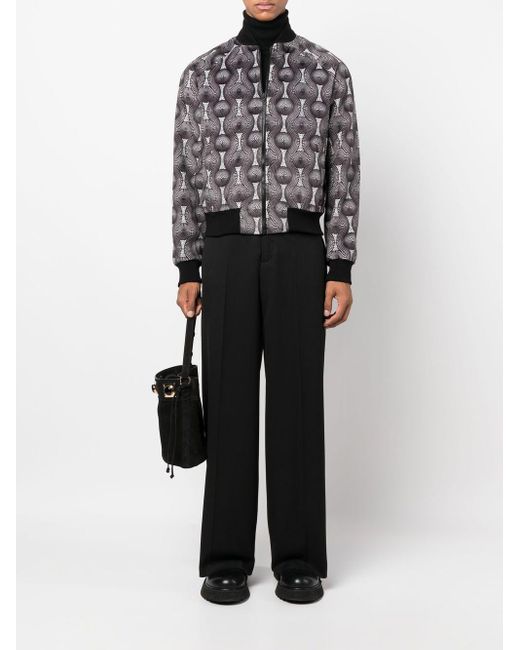 OZWALD BOATENG Gray Geometric-Print Silk Bomber Jacket for men