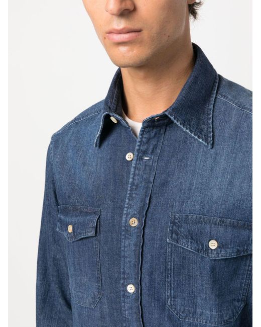 Boglioli Blue Denim Button-Down Shirt for men