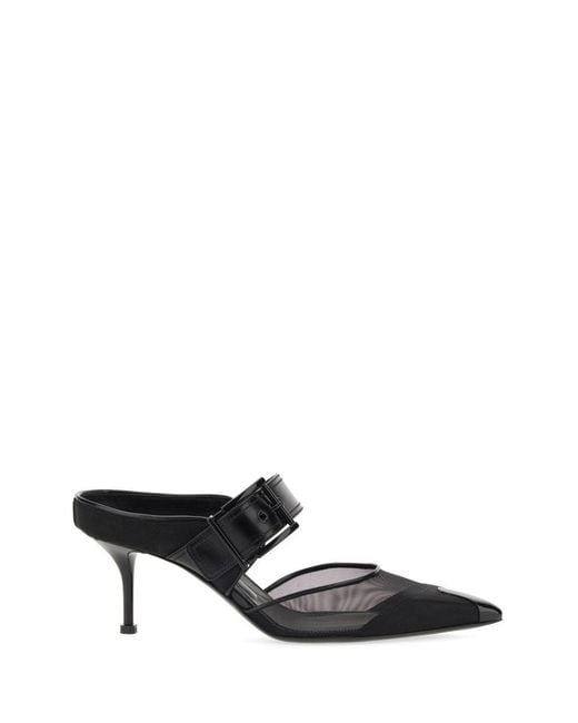 McQueen White Punk Buckle 40Mm Leather Mules