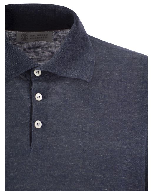 Lino y Camisa de punto de algodón Brunello Cucinelli de hombre de color Blue