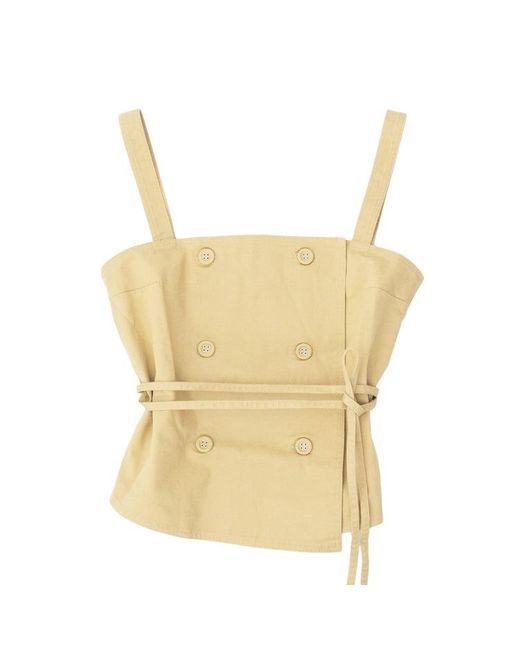 Officine Generale Yellow Double-Breasted Strap Top With Asymmetrical Hem