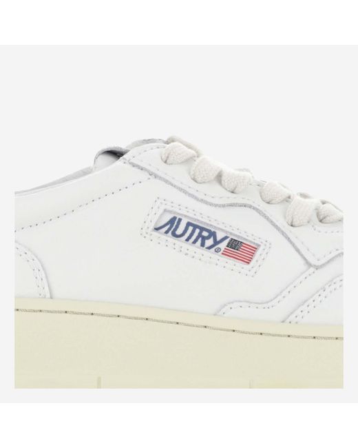 Autry White Low-Top Leather Sneakers With Perforated Round Toe And Logo Detailing