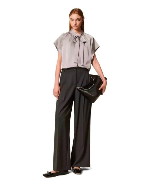 Twinset Gray Anthracite Wide Leg Pants