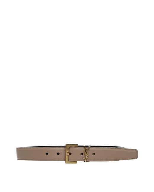 Saint Laurent Natural Cassandre Belt Leather/Dark