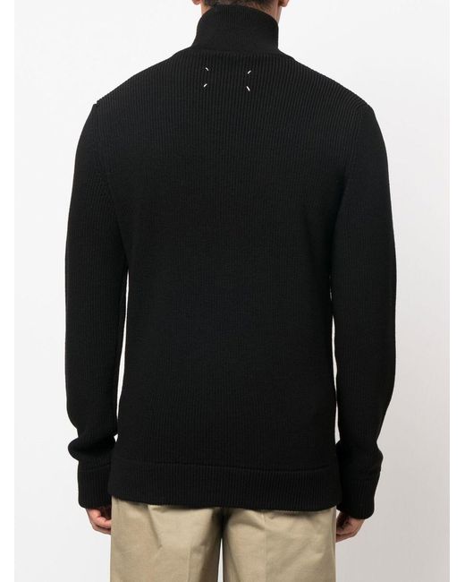 Maison Margiela Black Ribbed Knit Cardigan With Zip