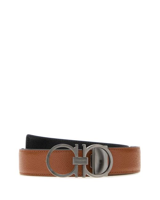 Ferragamo White Salvatore Biscuit Leather Reversible Belt for men