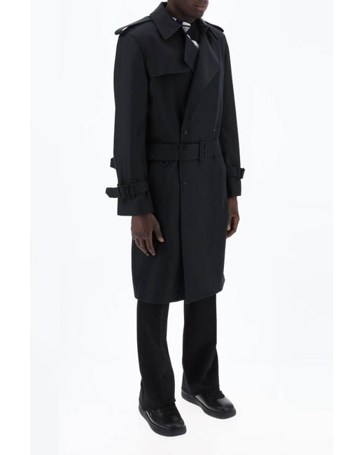 Trench-coat à mélange de soie à poitrine double Burberry pour homme en coloris Black