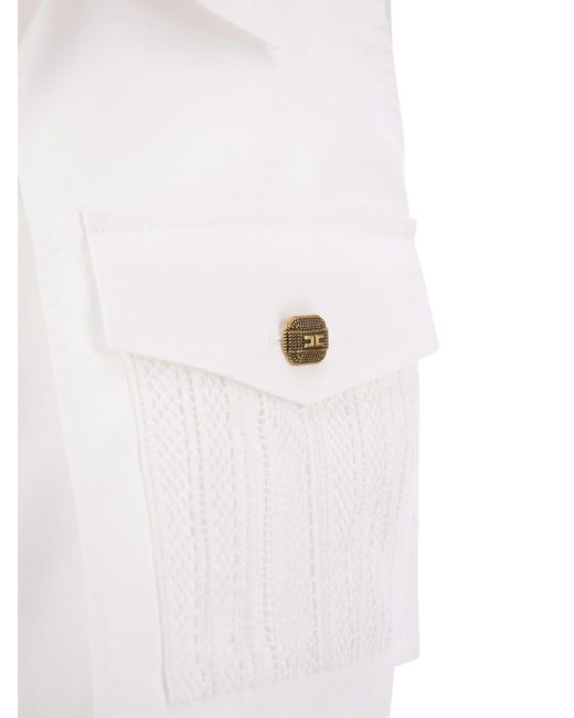 Elisabetta Franchi Bijgesneden Shirt Met Kanten Patroon in het White