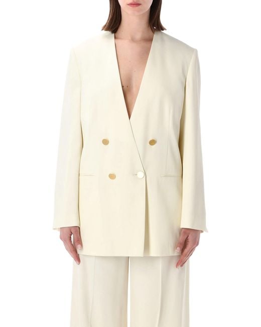 Alberta Ferretti White Double-Breasted Button Blazer