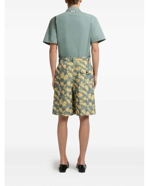 Marni Green Floral Pleated Shorts for men