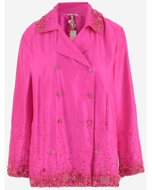 Péro Pink Double Breasted Silk Jacket