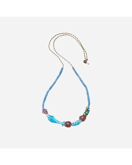 Sorbet Island Blue Necklace With Dolphins And Glass Beads