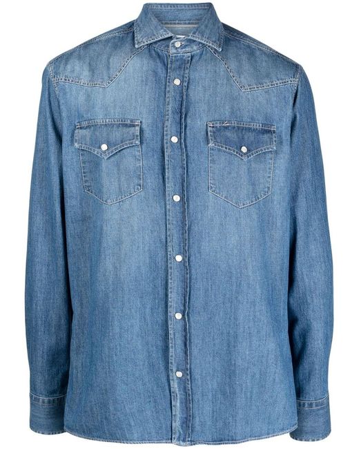 Brunello Cucinelli Denim Overhemd in het Blue voor heren