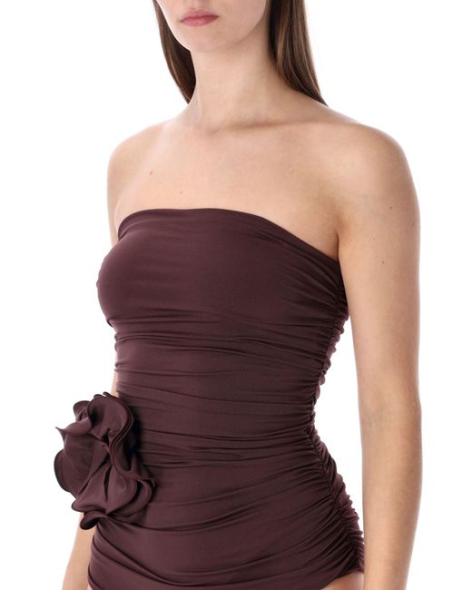 Magda Butrym Purple Burgundy Floral Draped Swimsuit