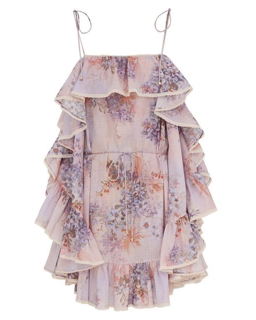 Zimmermann Pink Mini Dress With Ruffles "Cascadian"