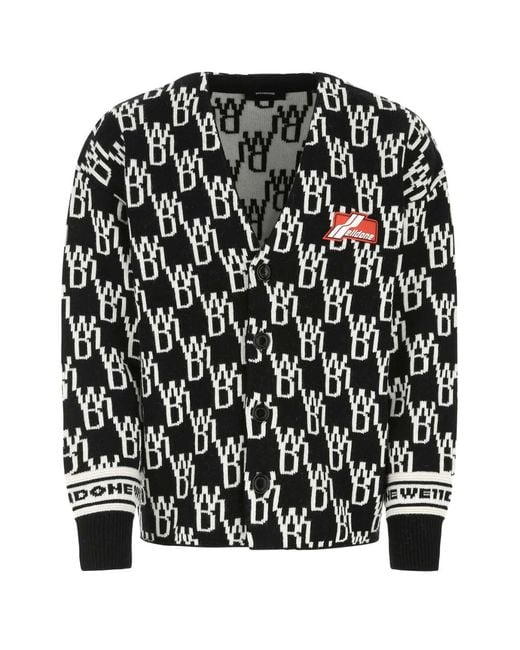 we11done Black Monogram V-Neck Cardigan for men