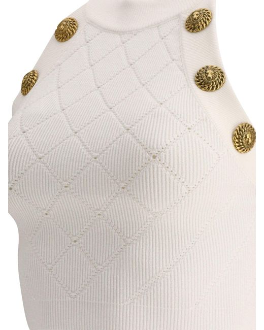 Balmain White Knitted Cropped Top