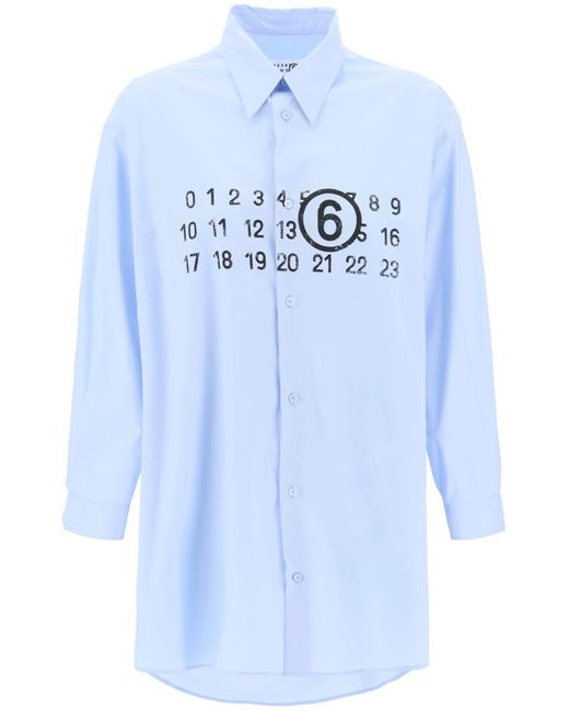 MM6 by Maison Martin Margiela Blue Hemdkleid mit numerischem Logo