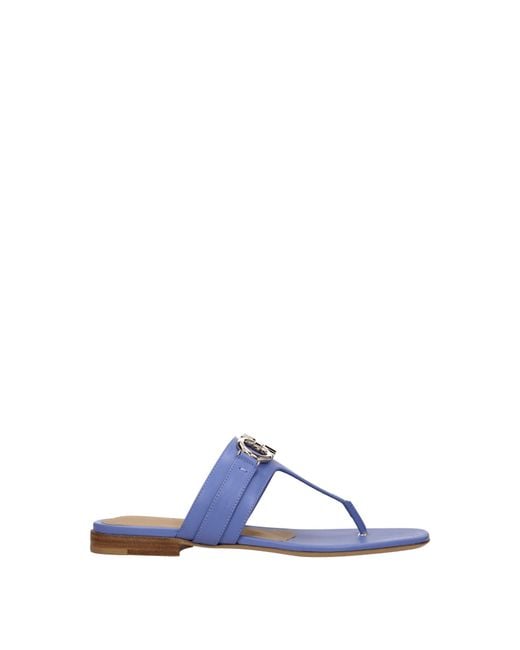 Ferragamo Blue Rikis Flip Flops/Lilac Leather