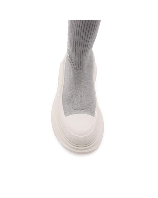 Alexander McQueen Gray Sock-style Logo-print Boots